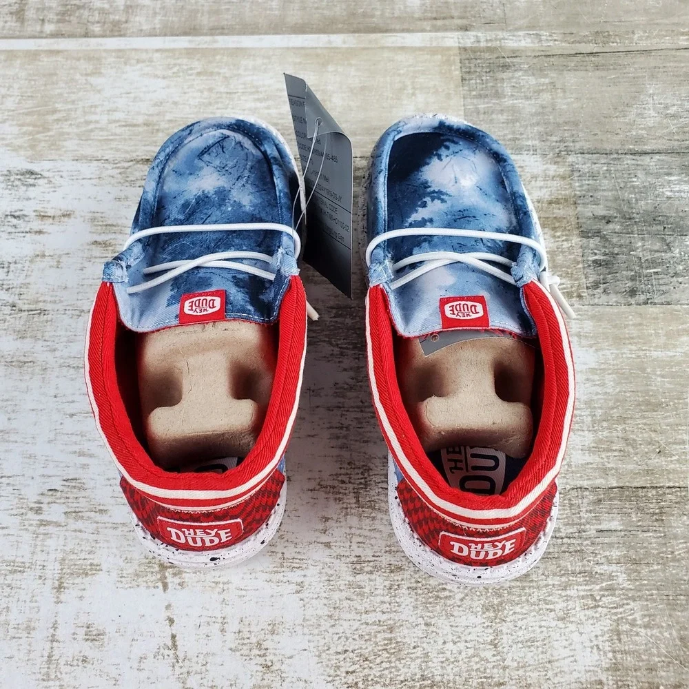 HEY DUDE Wally Varsity Jacket Kids Loafers Shoes Sz 13 C13 Navy Red Round Toe